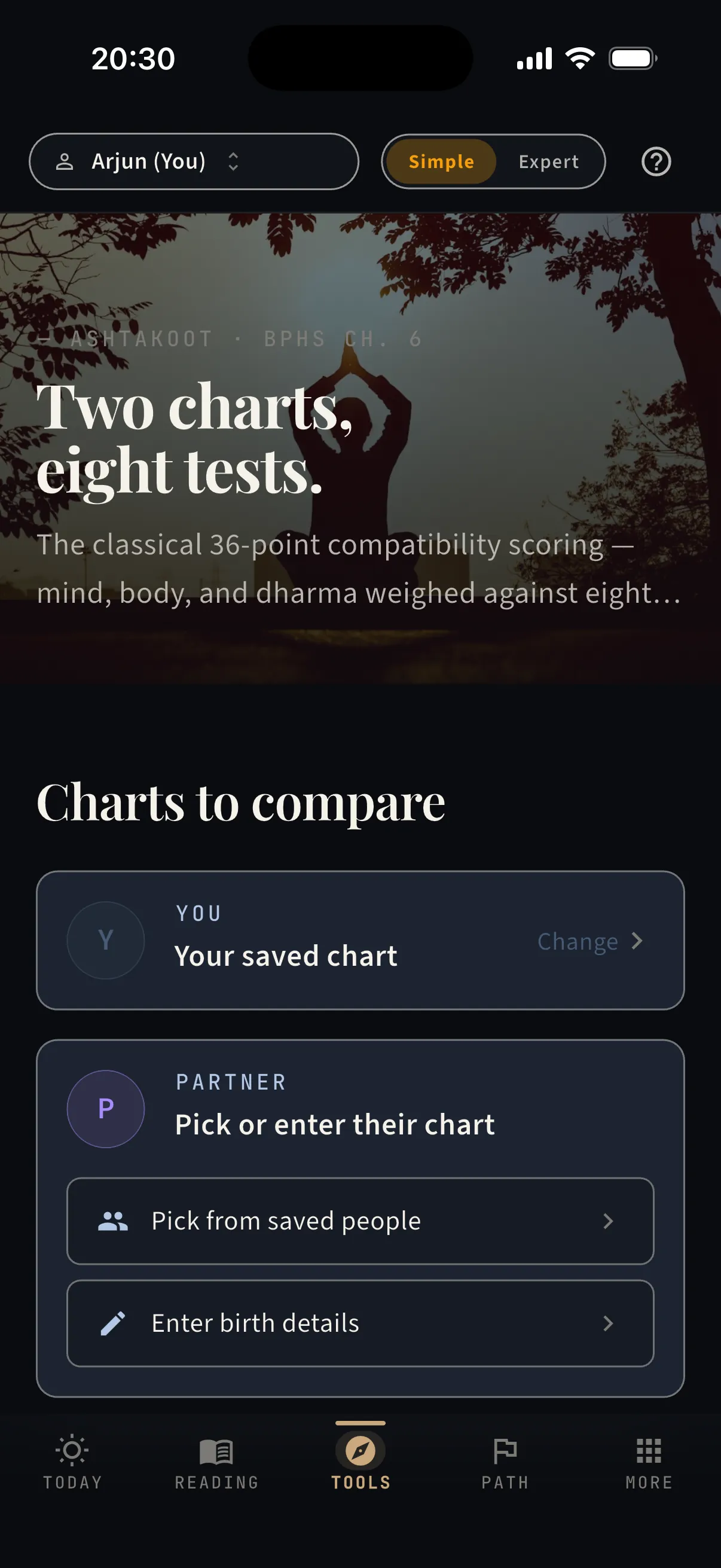 Two charts, eight tests. — real screen from the app