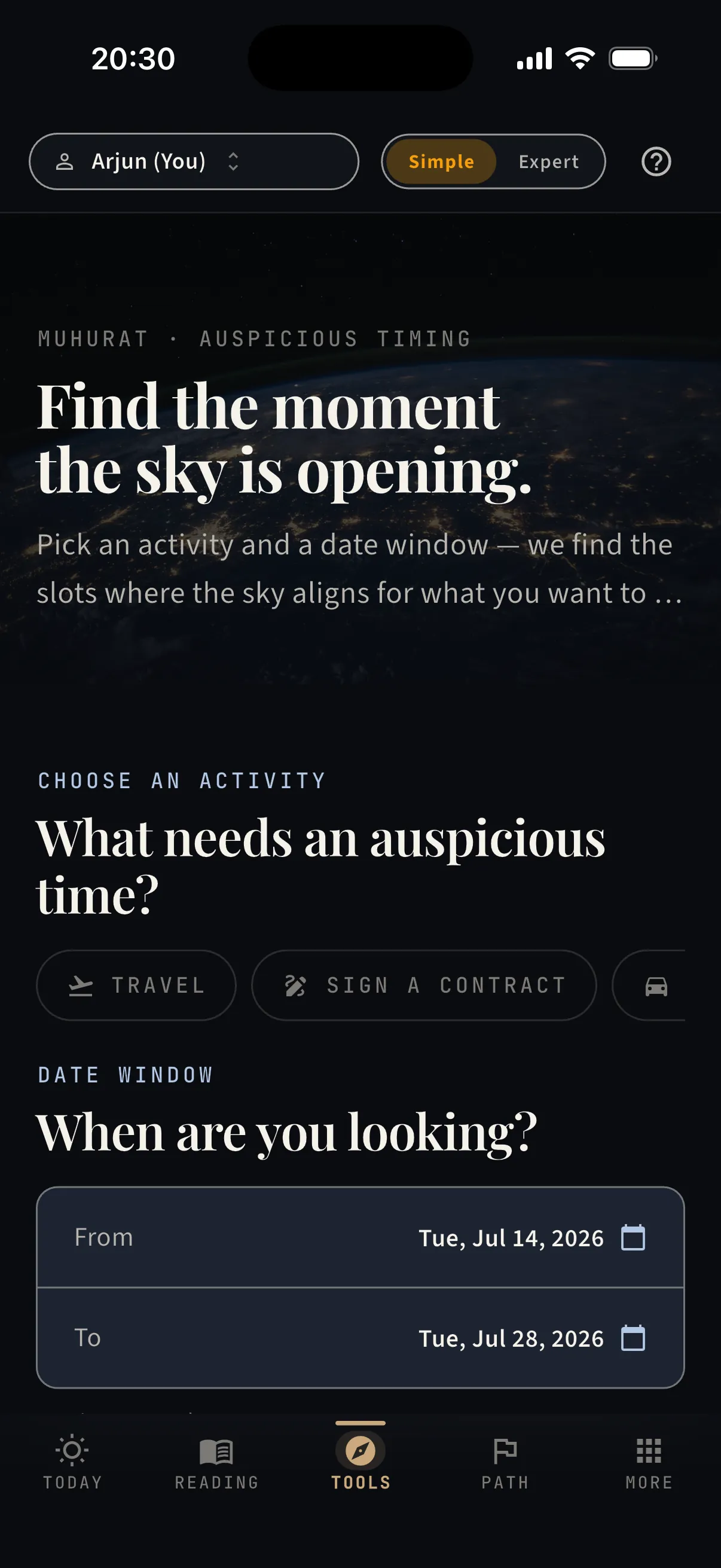 Find the moment the sky is opening. — real screen from the app