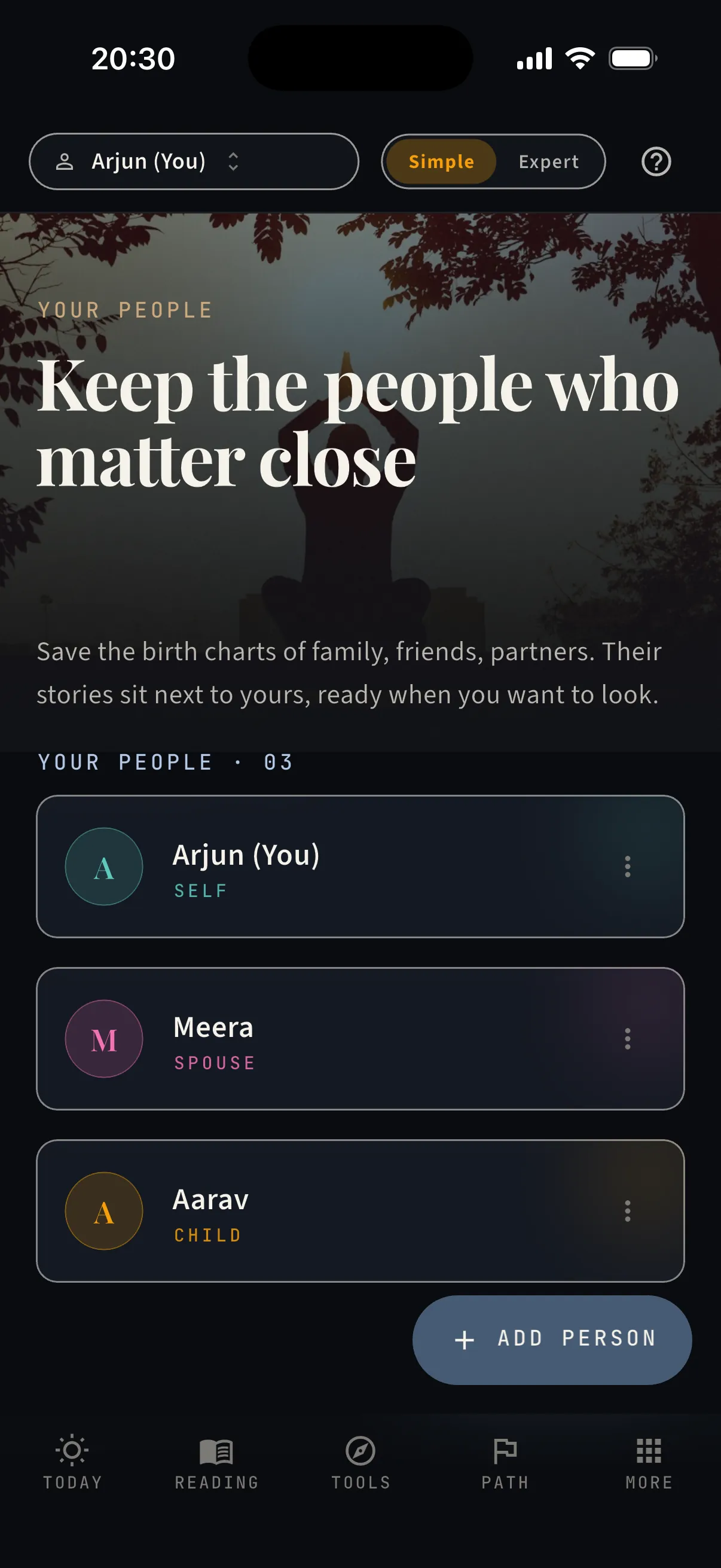 People — the charts you keep — real capture from the app