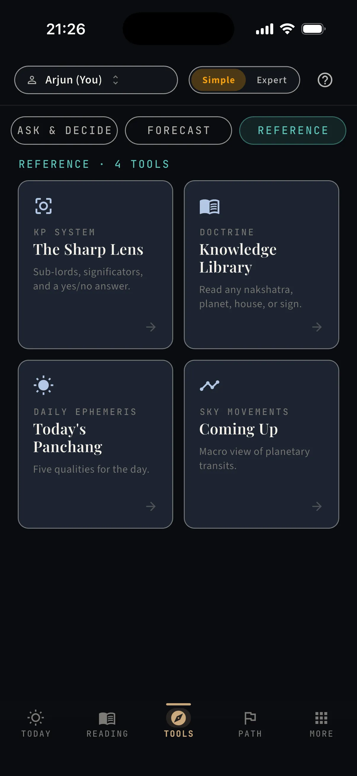The Reference shelf — real capture from the app