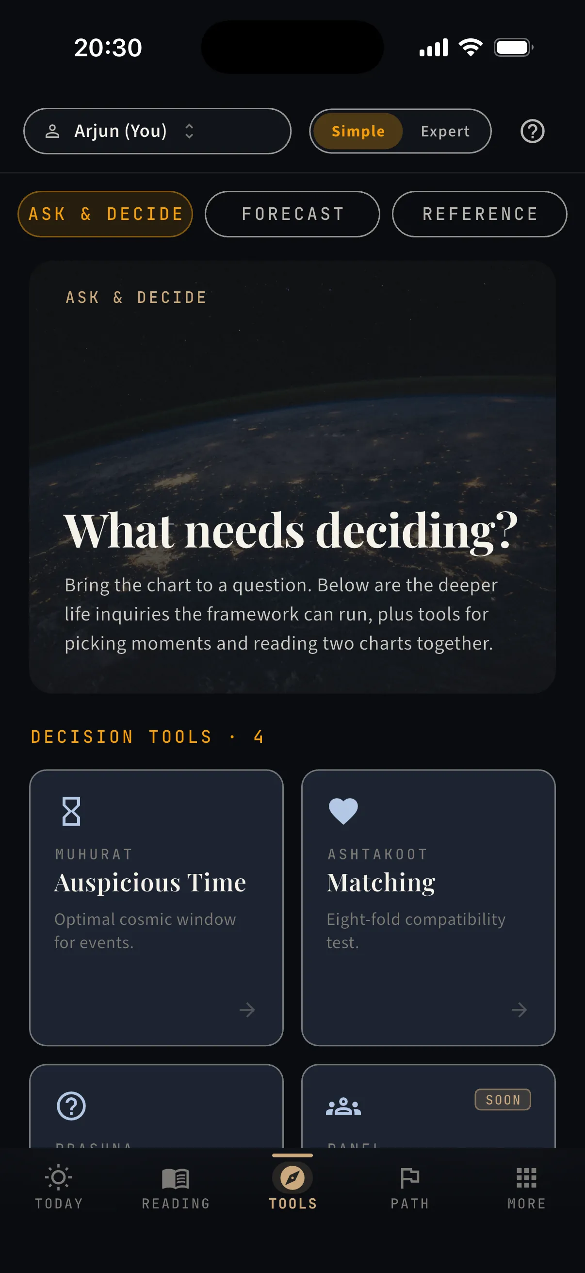 Tools — the shelf of instruments — real capture from the app