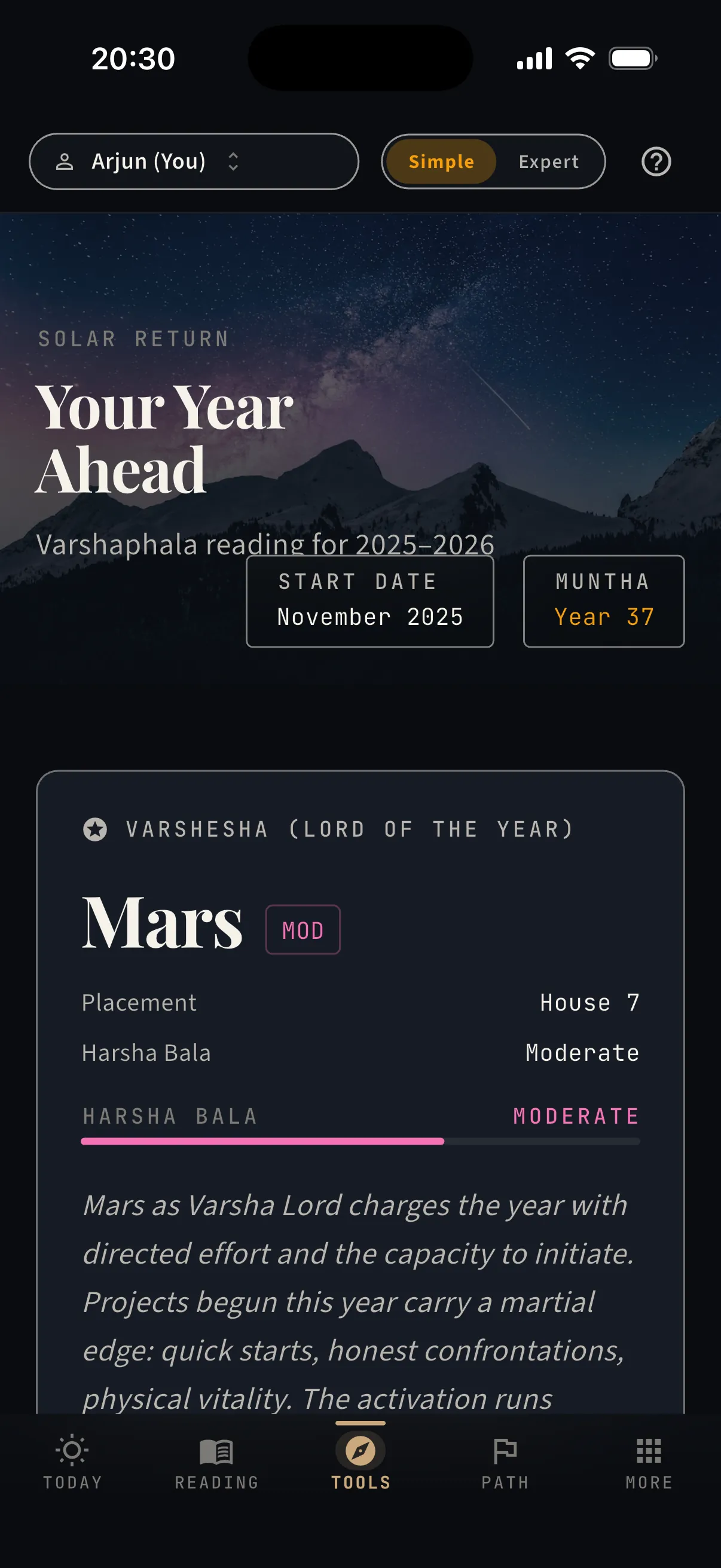 Varshaphal — the year from your solar return — real capture from the app